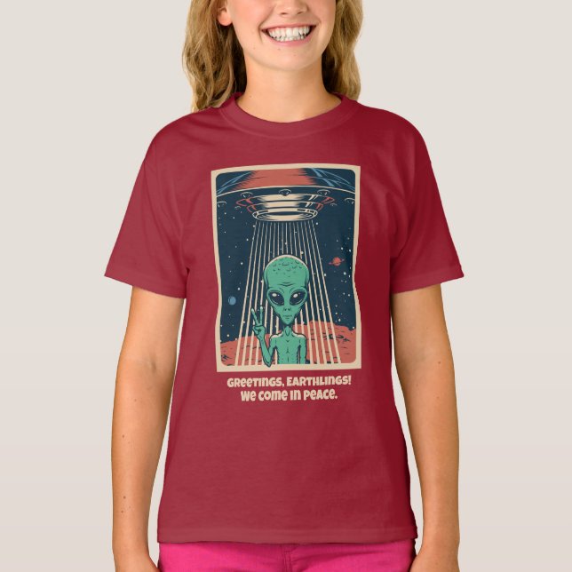 Anpassningsbar Text & Namn UFO Alien T Shirt (Framsida)
