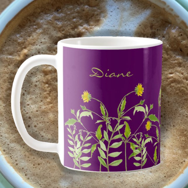 Anpassningsbar Text Namn Unik Blommigt Boho Vatten Kaffemugg (Personalize wildflower hand painted watercolor mug. Customize text, favorite Bible Verse Scripture.)