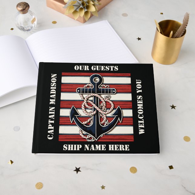 Anpassningsbar Text Nautical Anchor Gästböcker (Framsida Öppen)