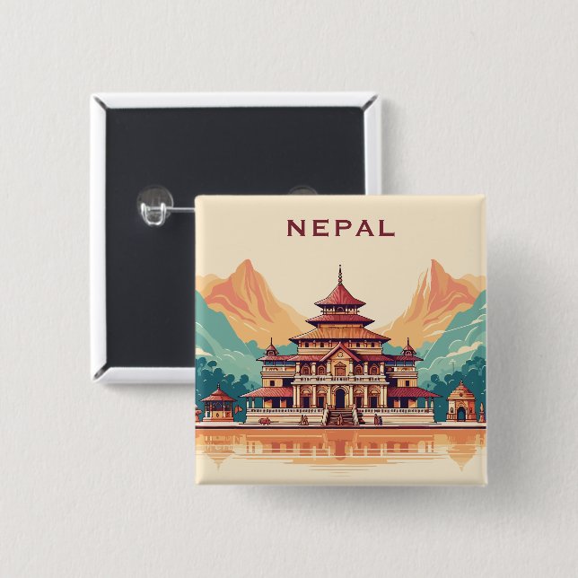 Anpassningsbar text Nepal Knapp (Framsida & baksida)