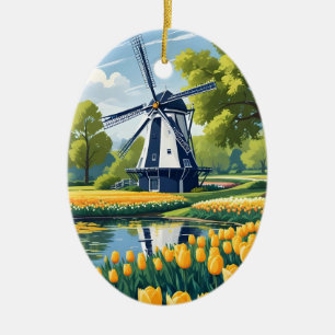 Anpassningsbar Text Netherlands Windmills Julgransprydnad Keramik