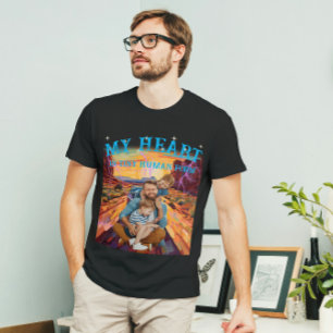 Anpassningsbar Text och Ansikte Porträtt Photo Vin T Shirt