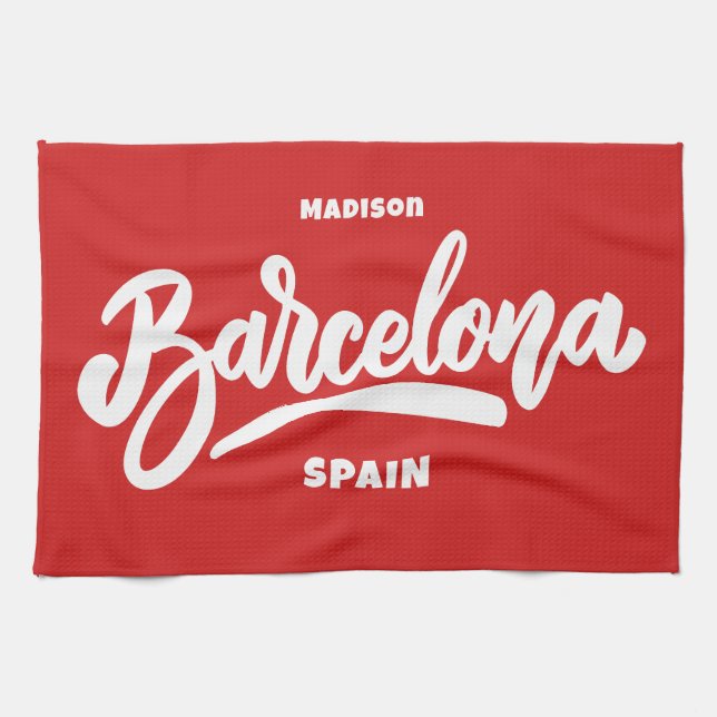 Anpassningsbar Text och Färg Barcelona Kökshandduk (Horisontell)