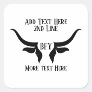 Anpassningsbar Text och Monogram Bulls Horn Fyrkantigt Klistermärke