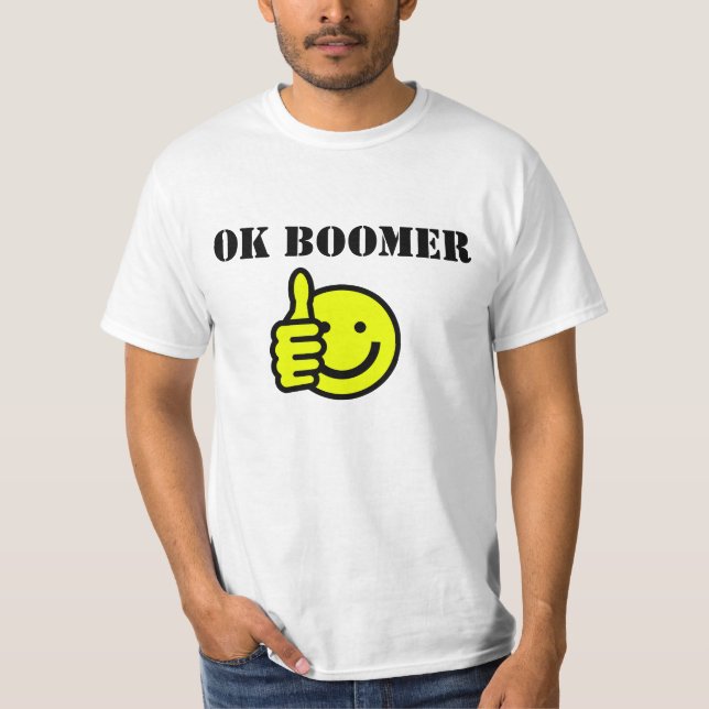 Anpassningsbar Text OK Boomer Gult Lycklig Ansikte T Shirt (Framsida)