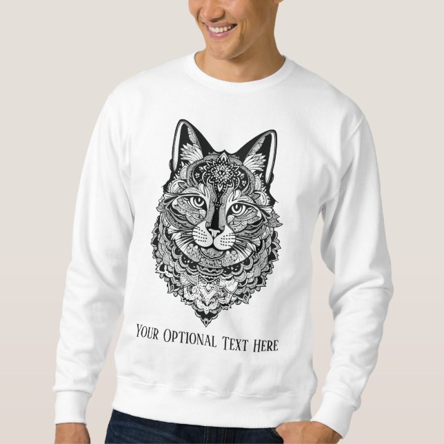 Anpassningsbar Text Ornamental Cat Lång Ärmad Tröja (Framsida)