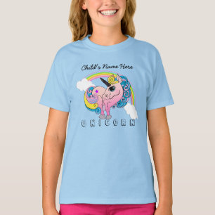 Anpassningsbar Text/Pastel Unicorn Söt Rainbow Clo T Shirt