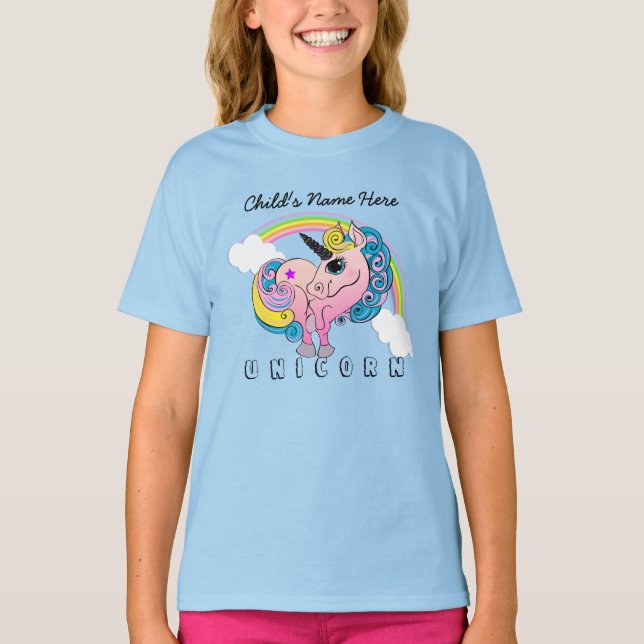 Anpassningsbar Text/Pastel Unicorn Söt Rainbow Clo T Shirt (Framsida)