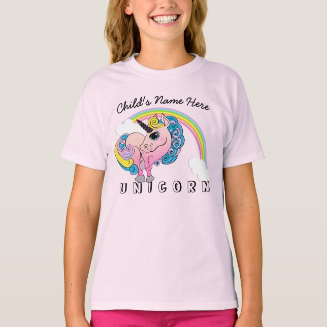 Anpassningsbar Text/Pastel Unicorn Söt Rainbow Clo T Shirt (Framsida)