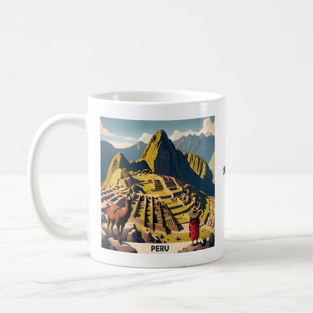 Anpassningsbar Text Peru Machu Picchu Kaffemugg (Vänster)