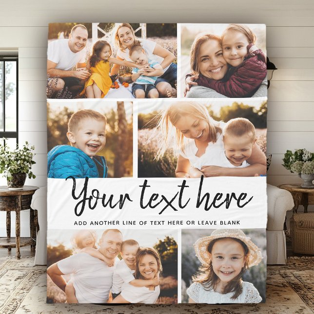 Anpassningsbar Text Photo Collage Modern Family Ke Fleecefilt (Skapare uppladdad)