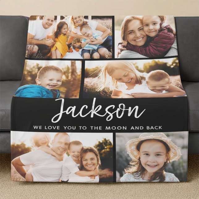 Anpassningsbar Text Photo Collage Modern Family Ke Fleecefilt (Skapare uppladdad)