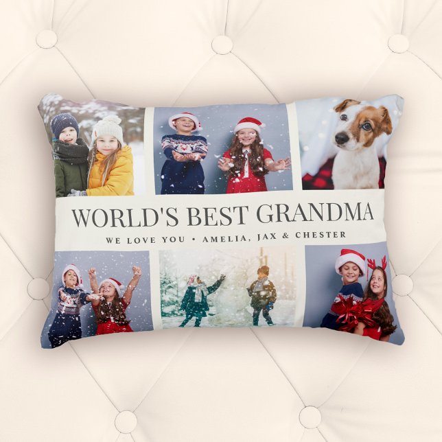 Anpassningsbar Text Photo Collage WORLDS BEST GRAN Prydnadskudde (Skapare uppladdad)