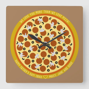 Anpassningsbar Text Pizza Delibox Fars dag 2020 Fyrkantig Klocka