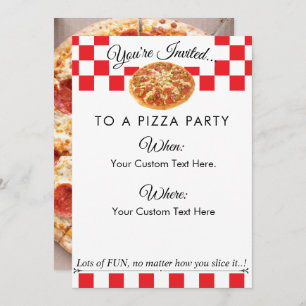 Anpassningsbar Text Pizza Party Roligt Red White C Inbjudningar