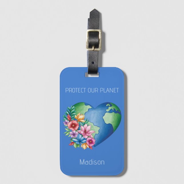 Anpassningsbar Text Planet Earth Heart Bagagebricka (Framsida vertikal)