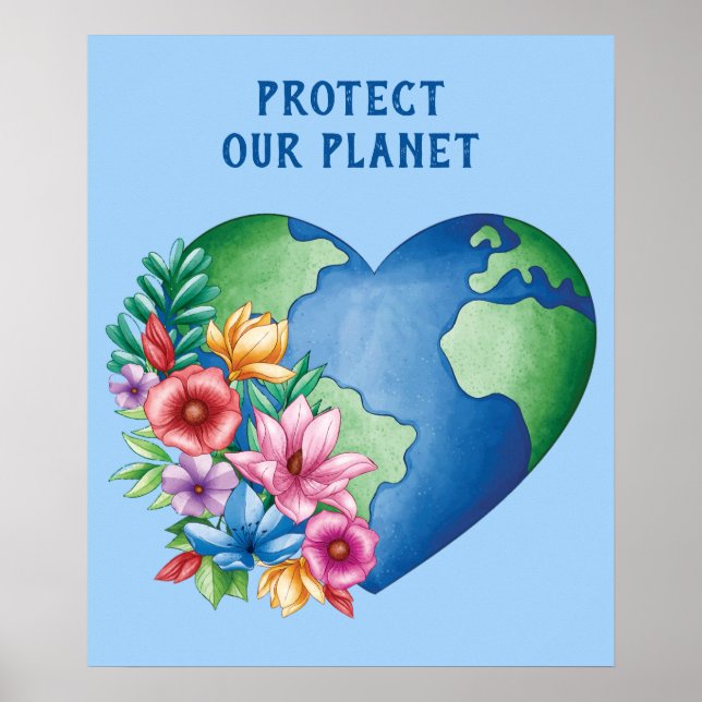 Anpassningsbar Text Planet Earth Heart Poster (Framsidan)