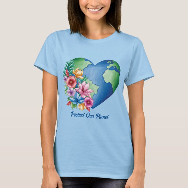 Anpassningsbar Text Planet Earth Heart T Shirt (Framsida)