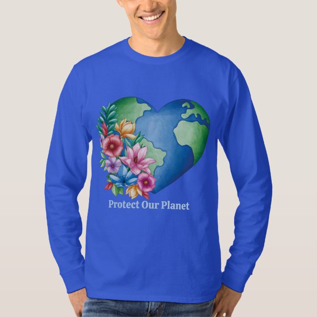 Anpassningsbar Text Planet Earth Heart T Shirt (Framsida)