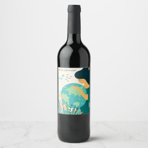 Anpassningsbar Text Planet Earth Mor Vinflaska Etikett
