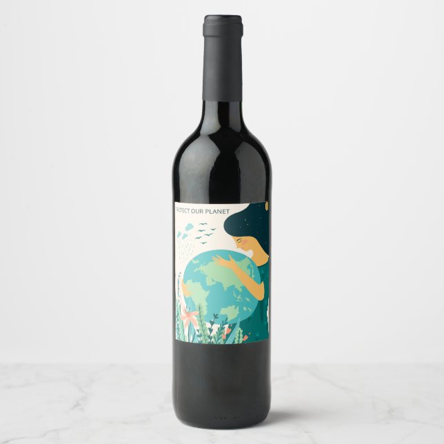 Anpassningsbar Text Planet Earth Mor Vinflaska Etikett (Framsida)