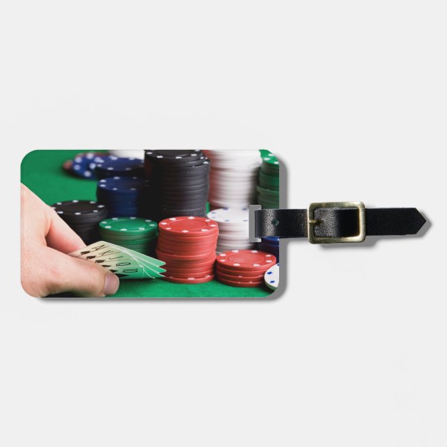 Anpassningsbar text Poker Player-resetagg Bagagebricka (Horisontell Framsida)