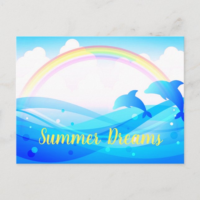 Anpassningsbar Text Rainbow Summer Magic Blue Dolp Vykort (Framsida)
