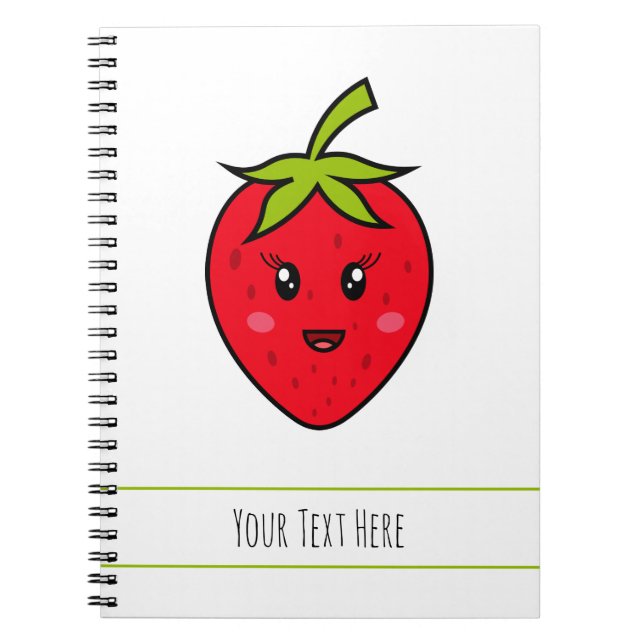 Anpassningsbar Text Red Strawberry Cute Kawaii Fru Anteckningsbok (Framsidan)