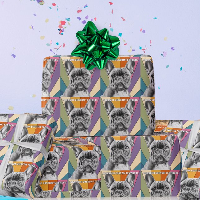 Anpassningsbar Text Retro Groovy Rainbow Fransk Bu Presentpapper (Skapare uppladdad)