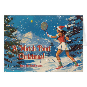 🎾 Anpassningsbar text 🎄 retro tennis Snowy Hälsningskort