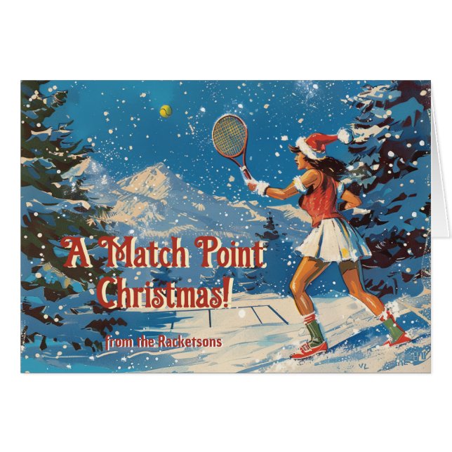 🎾 Anpassningsbar text 🎄 retro tennis Snowy  Hälsningskort (Framsidan Horizontal)