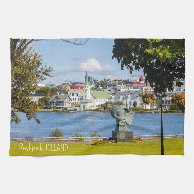 Anpassningsbar Text Reykjavik, Island Kökshandduk (Horisontell)