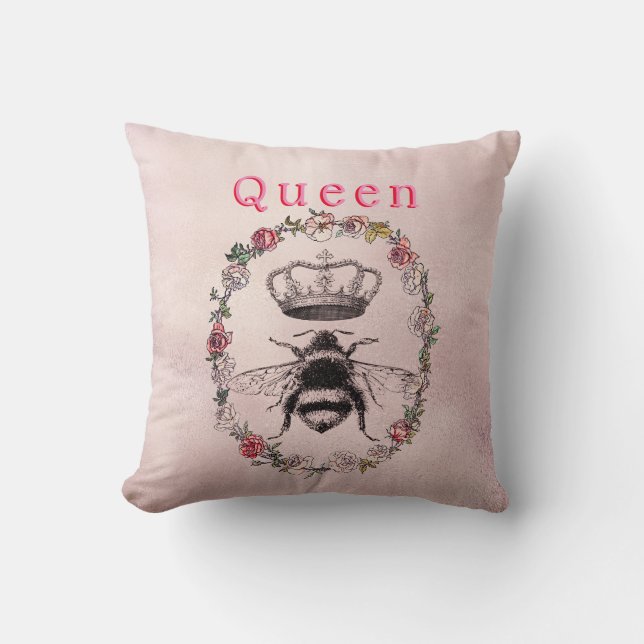 Anpassningsbar Text/ Ro Guld Watercolor Krona Bee Kudde (Framsida)