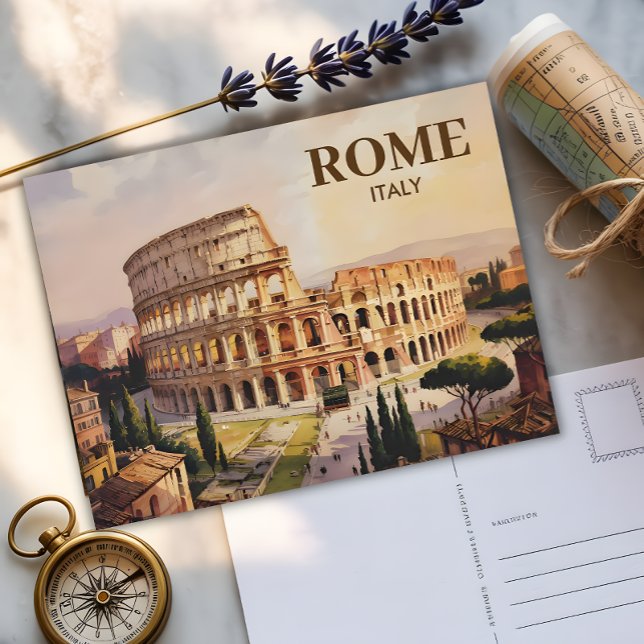 Anpassningsbar Text Rom Italien Colosseum Retro Wa Vykort (Skapare uppladdad)