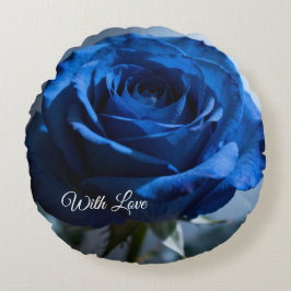 Anpassningsbar Text - Romantic Blue Ro Blommigt Gi Rund Kudde