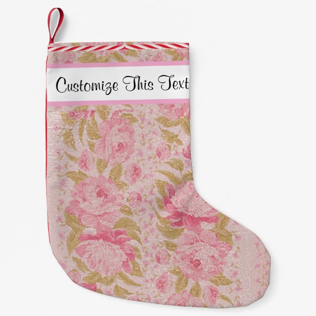 Anpassningsbar Text/Rosa för  metallisk Glitter Bl Liten Julstrumpa (Framsidan)