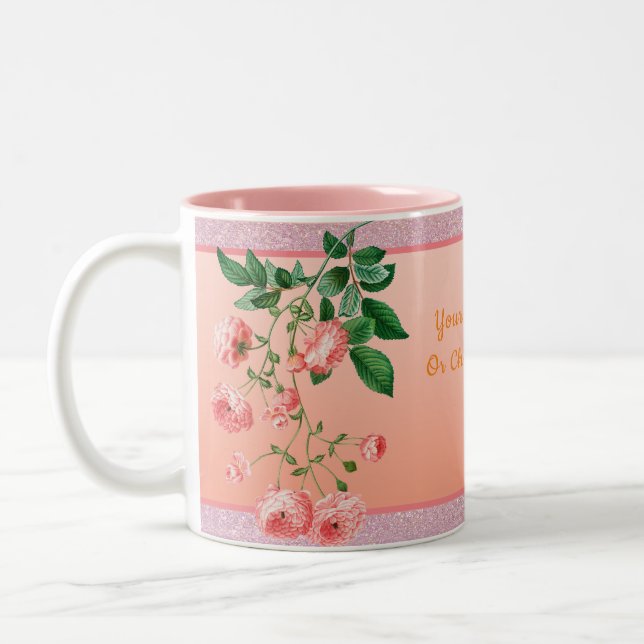 Anpassningsbar Text/Rosa Glitter Vår Blommigt Flow Två-Tonad Mugg (Vänster)