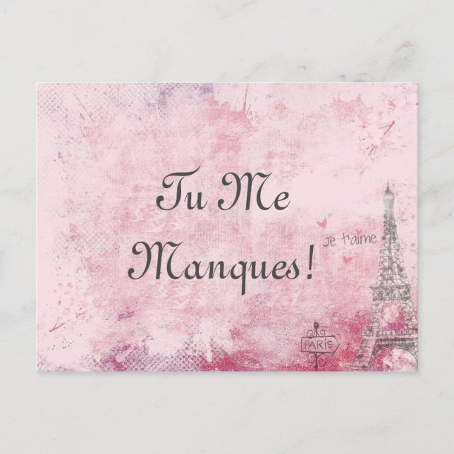 Anpassningsbar Text Rosa Jag saknar er Paris Eiffe Vykort (Framsida)