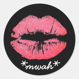 Anpassningsbar Text Rosa Lipstick Kiss Lip Makeup  Runt Klistermärke