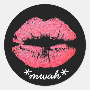 Anpassningsbar Text Rosa Lipstick Kiss Lip Makeup Runt Klistermärke