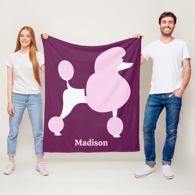 Anpassningsbar Text Rosa Pudel Fleecefilt (På plats)