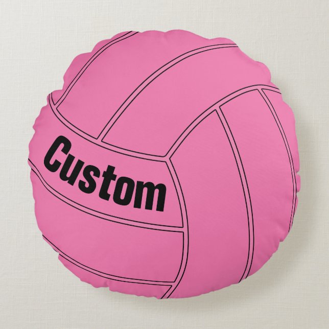 Anpassningsbar Text Rosa Volleyball Round Dekorati Rund Kudde (Framsidan)