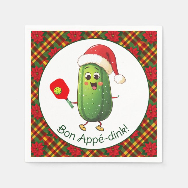 Anpassningsbar text Santa's Pickleball Rally Pappersservett (Framsidan)