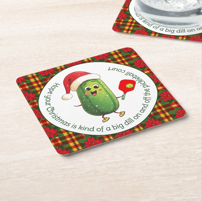 Anpassningsbar text Santa's Pickleball Rally Underlägg Papper Kvadrat (Vinklad)