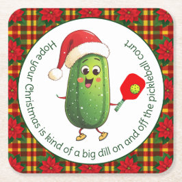 Anpassningsbar text Santa's Pickleball Rally Underlägg Papper Kvadrat