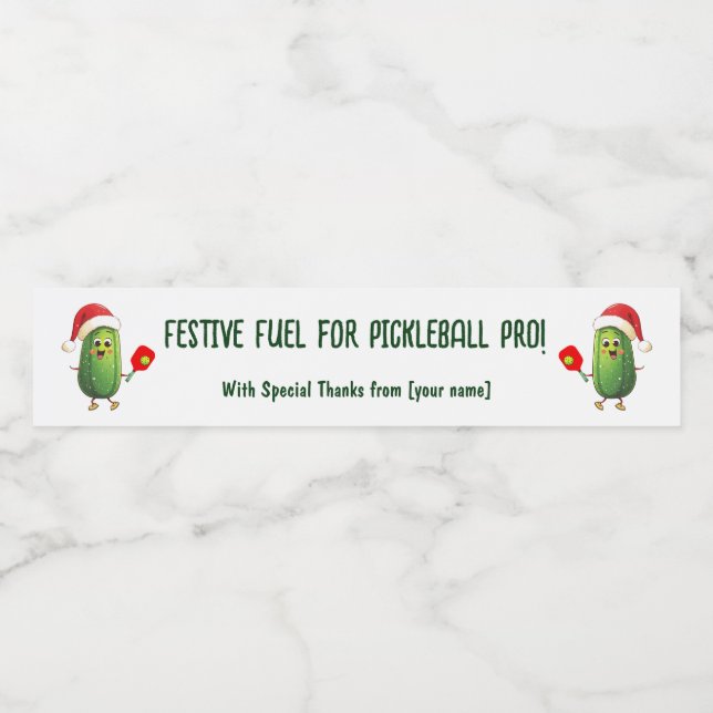 Anpassningsbar text Santa's Pickleball Rally Vattenflaska Etikett (Singel etikett)