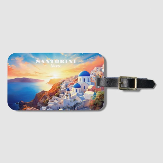Anpassningsbar Text Santorini Greece Sunset Bagagebricka (Framsida horisontal)