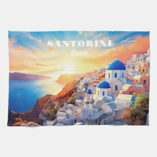 Anpassningsbar Text Santorini Greece Sunset Kökshandduk
