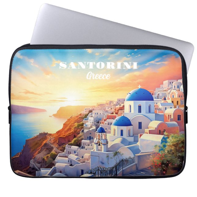 Anpassningsbar Text Santorini Greece Sunset Laptop Fodral (Framsidan)