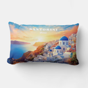 Anpassningsbar Text Santorini Greece Sunset Lumbarkudde